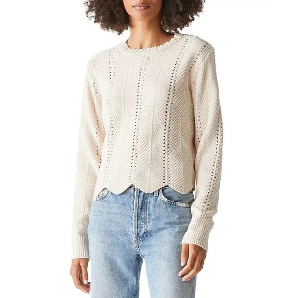 MICHAEL STARS Lakin Cropped Crewneck Pullover Sweater Petite LP Chalk Ivory B60 - Picture 1 of 6